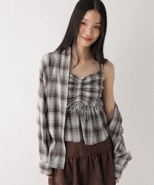 Heather（ヘザー） キャミソール フロントリボンチェックビスチェ