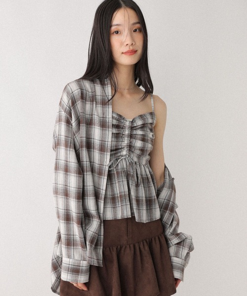 TAN CHECKERED HALTERNECK チェック ビスチェ ワッペンチェックビッグシャツ – Darich