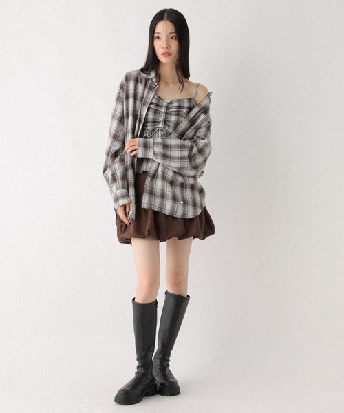 Heather（ヘザー） キャミソール フロントリボンチェックビスチェ