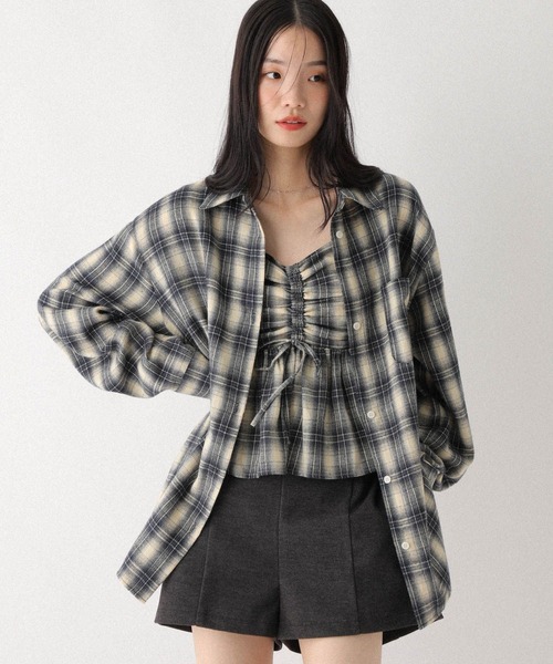 Heather（ヘザー） キャミソール フロントリボンチェックビスチェ