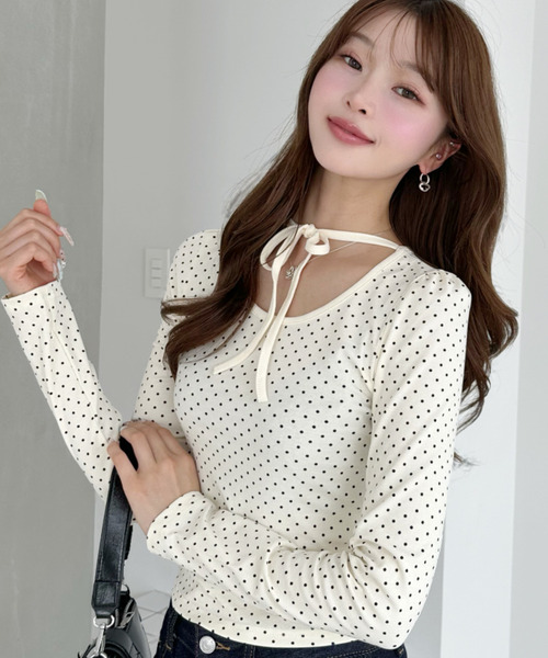 Ada. tシャツ リボンデザイン ドットプリント カットソー レディース