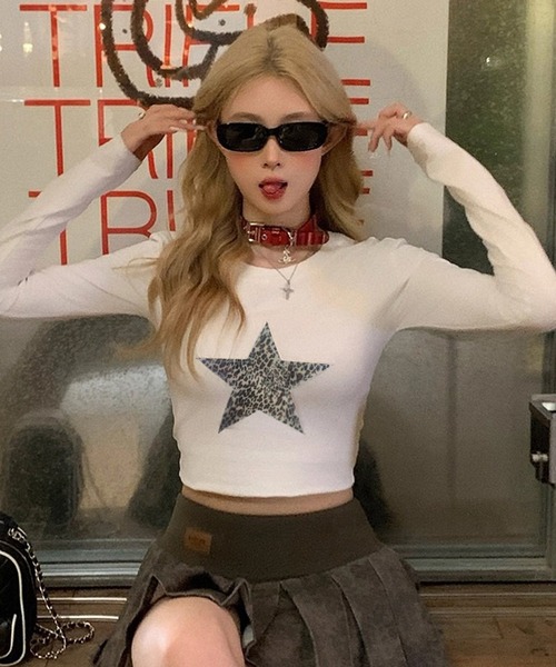 VIBGYOR tシャツ レオパードスターモチーフロンT/長袖 韓国 ギャル(CZ