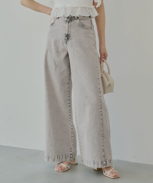 Chico ポケットレースワイドデニム　ピンク系その他 Chico（チコ） 加工デニムパンツ MEDIUM ピンク系その他 レディース