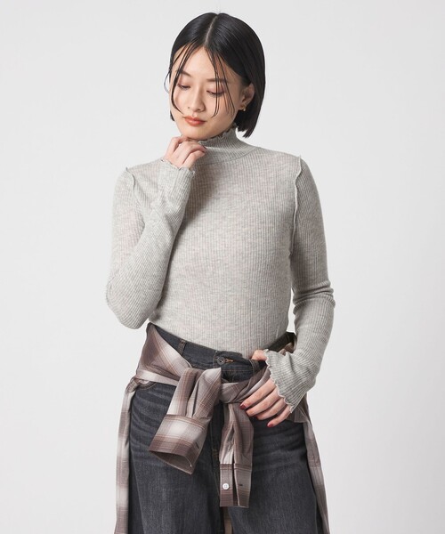 A DAY IN THE LIFE ニット セーター リブ ラメメロー ハイネックニット