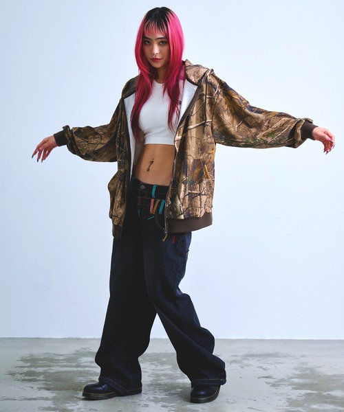 WFS リアルツリーカモ パファージャケット 短丈 ハンティング ジップパーカー 古着 WOLF MOUNTAIN 迷彩柄 リアルツリーカモ コットンパーカー メンズ