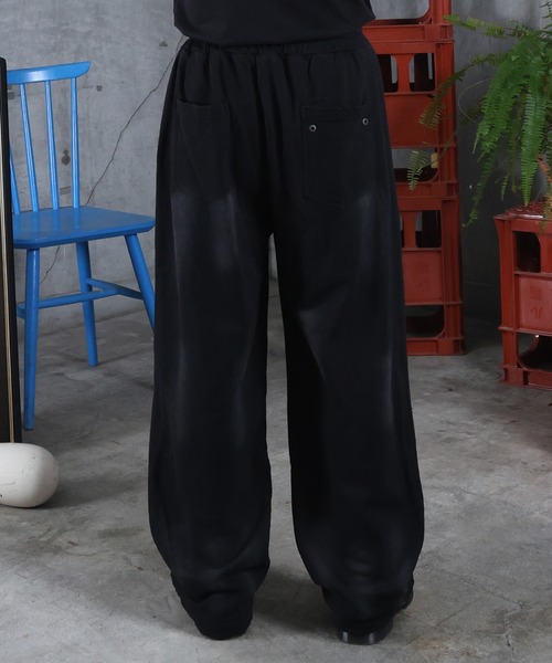 ワイドパンツ スウェットパンツ ジャージ 汚れ加工 プリント メンズ