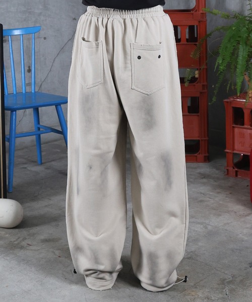 ワイドパンツ スウェットパンツ ジャージ 汚れ加工 プリント メンズ