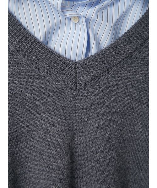 美品FRAY I.Dフレイ アイディーレイヤードシャツカラーウールワンピース レイヤードシャツカラーウールワンピース(ニットワンピース