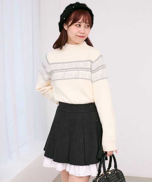 ナイスクラップ ツーウェイ 雪の結晶 ジップアップニット(新品/ユニセックス) NICE CLAUP NUNIFE裾配色カーディガン （IVY