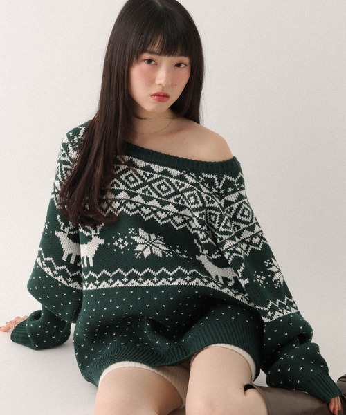 Heather（ヘザー） ニット セーター トナカイ柄ノルディックニット