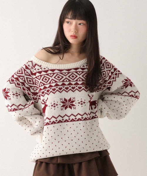 美品 FREAK’S STORE トナカイ柄の編み込みが可愛いニットカーディ FREAK'S STORE - 美品 FREAK'S STORE トナカイ柄の編み込みが可愛い