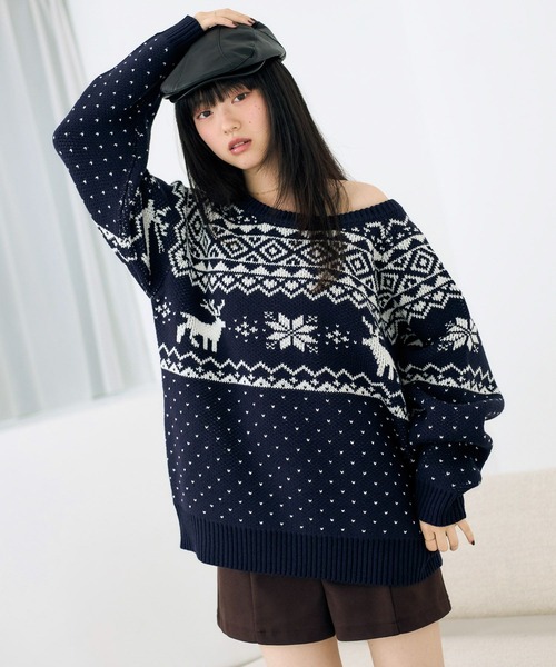 Heather（ヘザー） ニット セーター トナカイ柄ノルディックニット