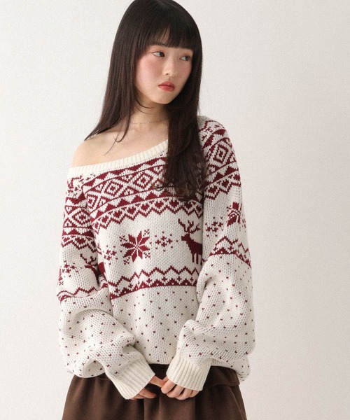 Heather（ヘザー） ニット セーター トナカイ柄ノルディックニット