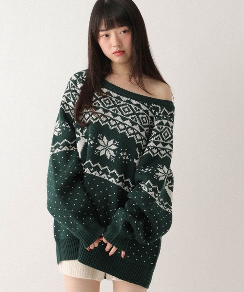 Heather（ヘザー） ニット セーター トナカイ柄ノルディックニット
