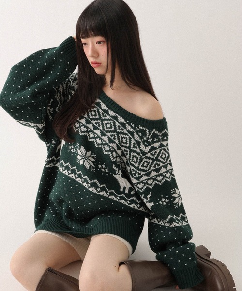 【GARULA】トナカイ柄 ニットベスト Heather（ヘザー） ニット セーター トナカイ柄ノルディックニット