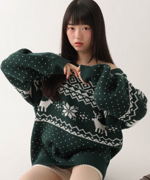 美品 FREAK’S STORE トナカイ柄の編み込みが可愛いニットカーディ FREAK'S STORE - 美品 FREAK'S STORE トナカイ柄の編み込みが可愛い