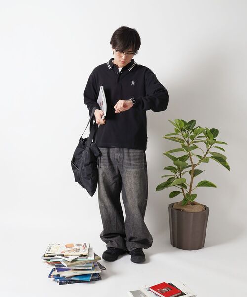 「FFEIN」 長袖ポロシャツ SMALL ネイビー メンズ_画像4