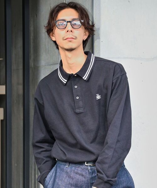 「FFEIN」 長袖ポロシャツ SMALL ネイビー メンズ_画像6