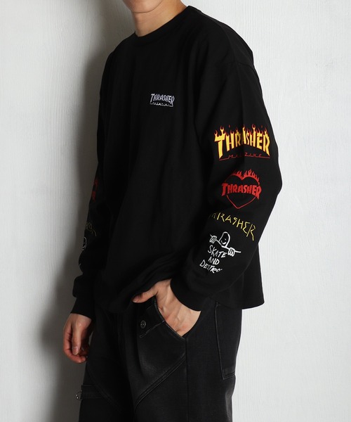 THRASHER（スラッシャー） tシャツ ワンポイント刺繍 袖ロゴプリント