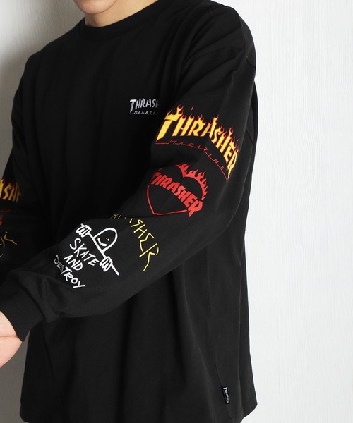 THRASHER（スラッシャー） tシャツ ワンポイント刺繍 袖ロゴプリント