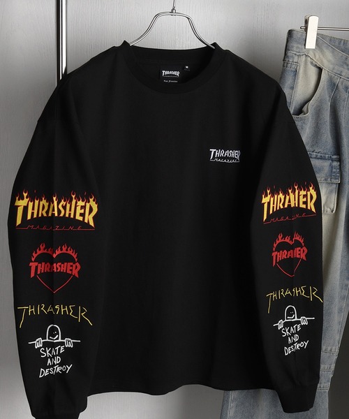 THRASHER（スラッシャー） tシャツ ワンポイント刺繍 袖ロゴプリント