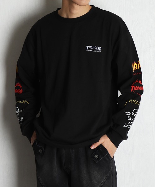 THRASHER（スラッシャー） tシャツ ワンポイント刺繍 袖ロゴプリント