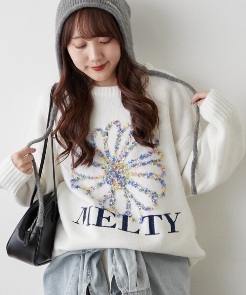continuer de NICE CLAUP ニット セーター ブラシヤーンお花ジャガード