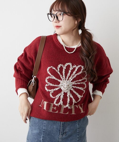 continuer de NICE CLAUP ニット セーター ブラシヤーンお花ジャガード