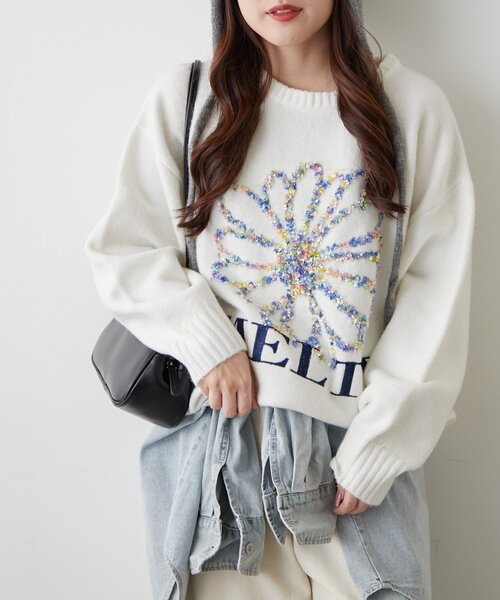 continuer de NICE CLAUP ニット セーター ブラシヤーンお花ジャガード