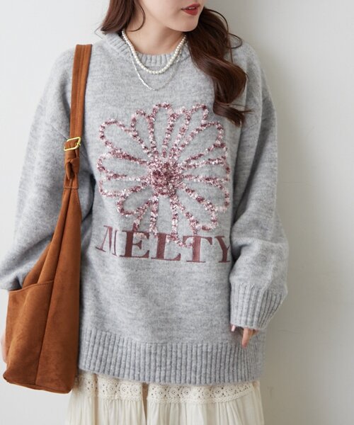 continuer de NICE CLAUP ニット セーター ブラシヤーンお花ジャガード