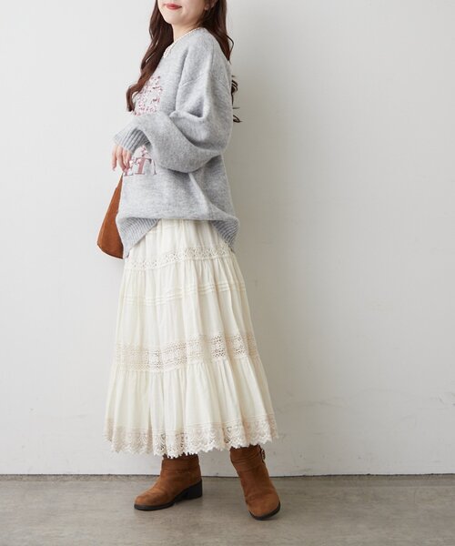 continuer de NICE CLAUP ニット セーター ブラシヤーンお花ジャガード