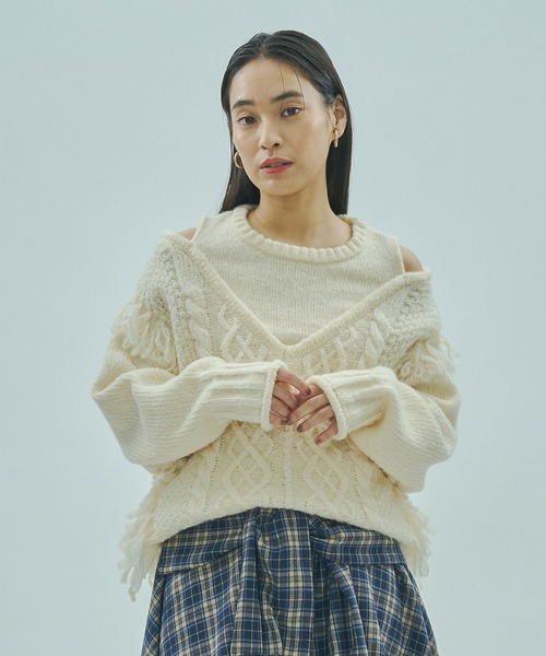 美品！スローブイエナ.ローズバッド.debydebo.ニット.フリンジ ROSE BUD（ローズバッド） ニット セーター バイカラーフリンジニット
