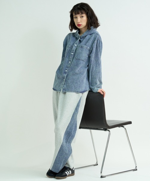 A.D.C.L. ブラウス シャツ フーデッド デニム ビッグシャツ レディース