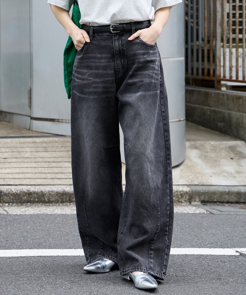 デニム　バレルレッグジーンズ ワイド　Mサイズ MONO-MART（モノマート） ジーンズ デニム デニムパンツ 「anyway