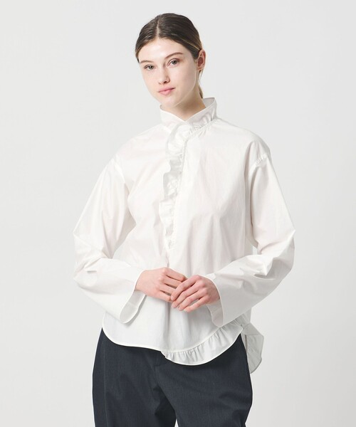 アロエ　フリルスキッパーシャツ LOEFF（ロエフ） ブラウス シャツ 「LOEFF」コットン ブロード フリル