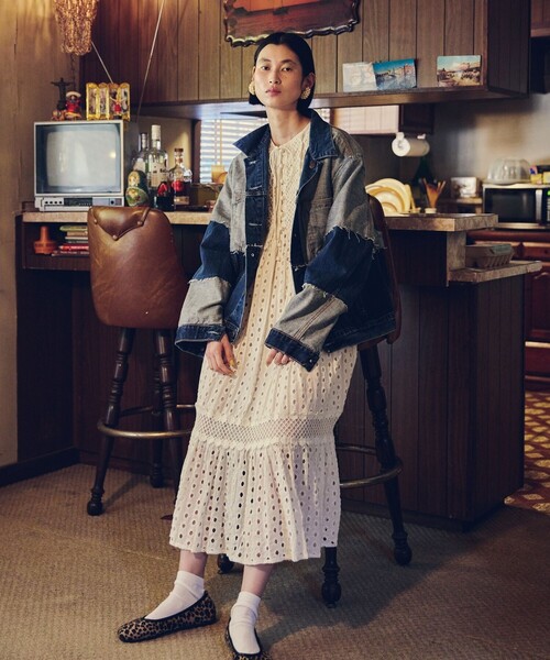 「Freada」 長袖ワンピース フリ- オフホワイト レディース_画像2