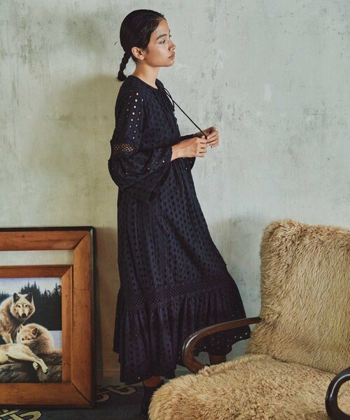 「Freada」 長袖ワンピース フリ- オフホワイト レディース_画像5