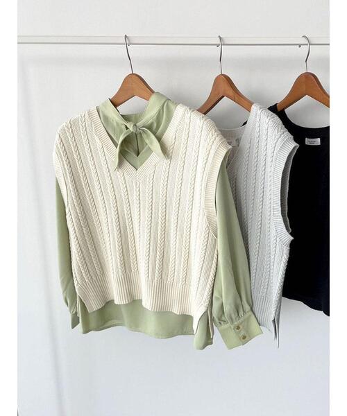 「Te chichi TERRASSE」 長袖ブラウス フリ- ミント レディース_画像3