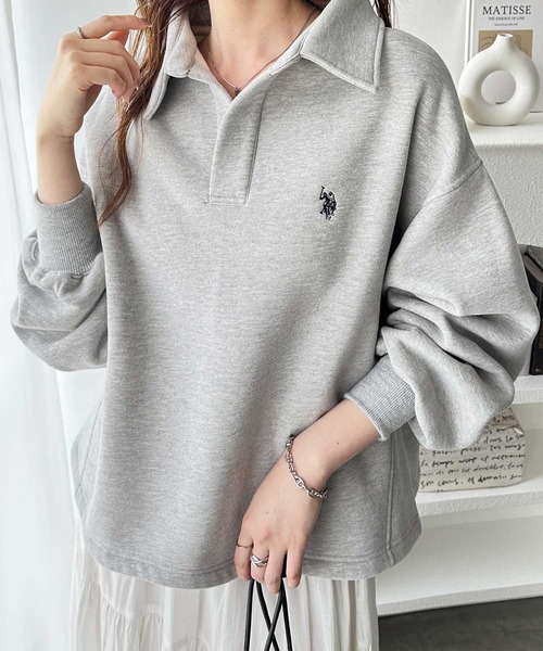 「U.S. POLO ASSN.」 スウェットカットソー MEDIUM 杢グレー レディース_画像3