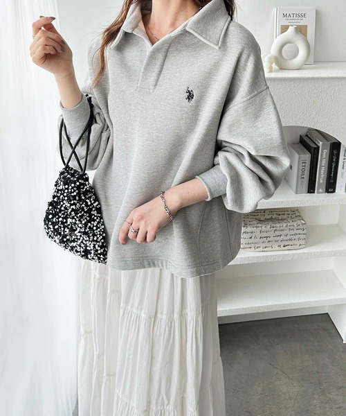 「U.S. POLO ASSN.」 スウェットカットソー MEDIUM 杢グレー レディース_画像5
