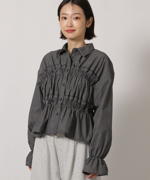 fekete チェックフリルシャツブルゾン セール】 【WEB&一部店舗限定】ブロックチェック フリル ブラウス