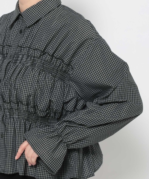 fekete チェックフリルシャツブルゾン セール】 【WEB&一部店舗限定】ブロックチェック フリル ブラウス