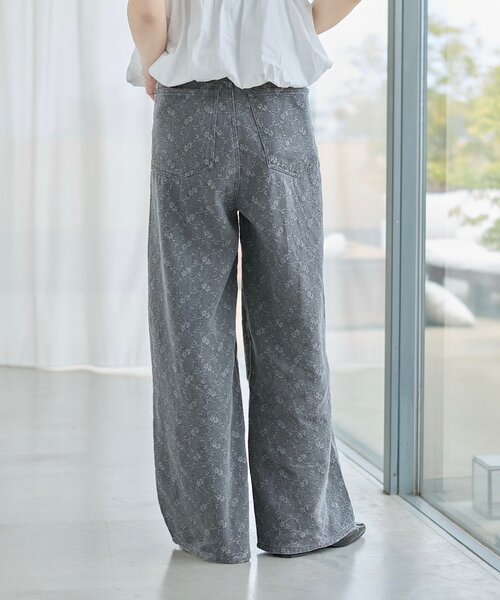 ワイドパンツ ジーンズ デニム デニムパンツ 「夏デニム/下半身痩せ/2サイズ展開」ワイドフラワーエンブロイダリーデニム レディースの画像