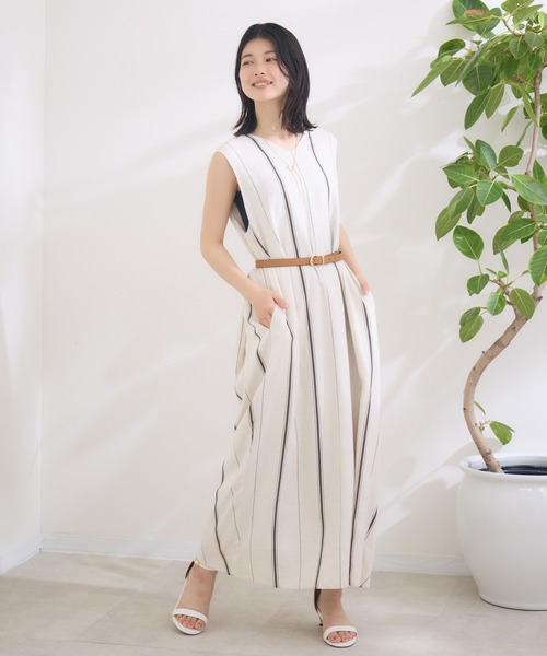 「KATHARINE ROSS」 ノースリーブワンピース MEDIUM ベージュ レディース_画像3