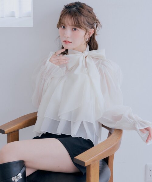 ブラウス シャツ 「SALON by Chico」バックリボンオーガンジーパフブラウス レディース