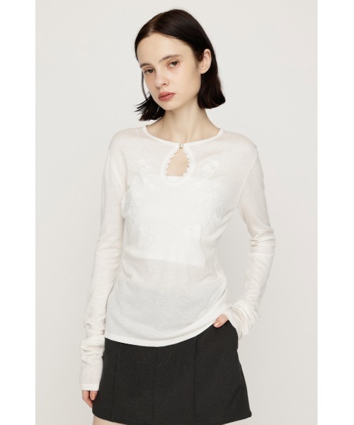 SLY（スライ） ニット セーター FLOWER EMBROIDERY HG TOPS フラワー