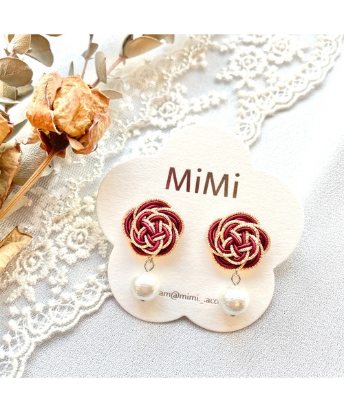 TONE ピアス 「MiMi」水引とコットンパールのピアス(MA