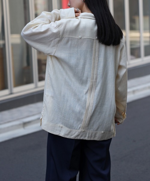 PERSTEP正規品★22SS★全3色★Canvas リネン混 半袖シャツ ABAHOUSE｜【リネンタッチ】7分袖 カプリシャツ / スキッパー