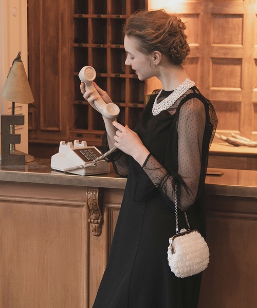 黒 ドット柄 フレアスリーブ パーティードレス BONLECILL noir ドレス 「BONLECILL noir」マルチウェイ ドット柄