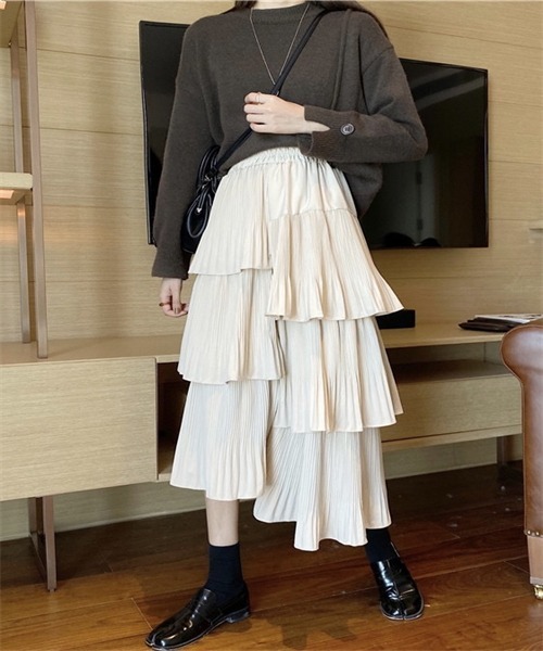 プリーツ アシンメトリー ティアード フリル ロングスカート FREE STYLISTS スカート フリルアシンメトリーティアード